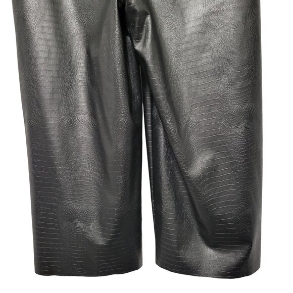 J Jason Wu Sz 10 Pants Faux Leather Croc Texture Cropped Culotte Wide Leg Black - Picture 6 of 11